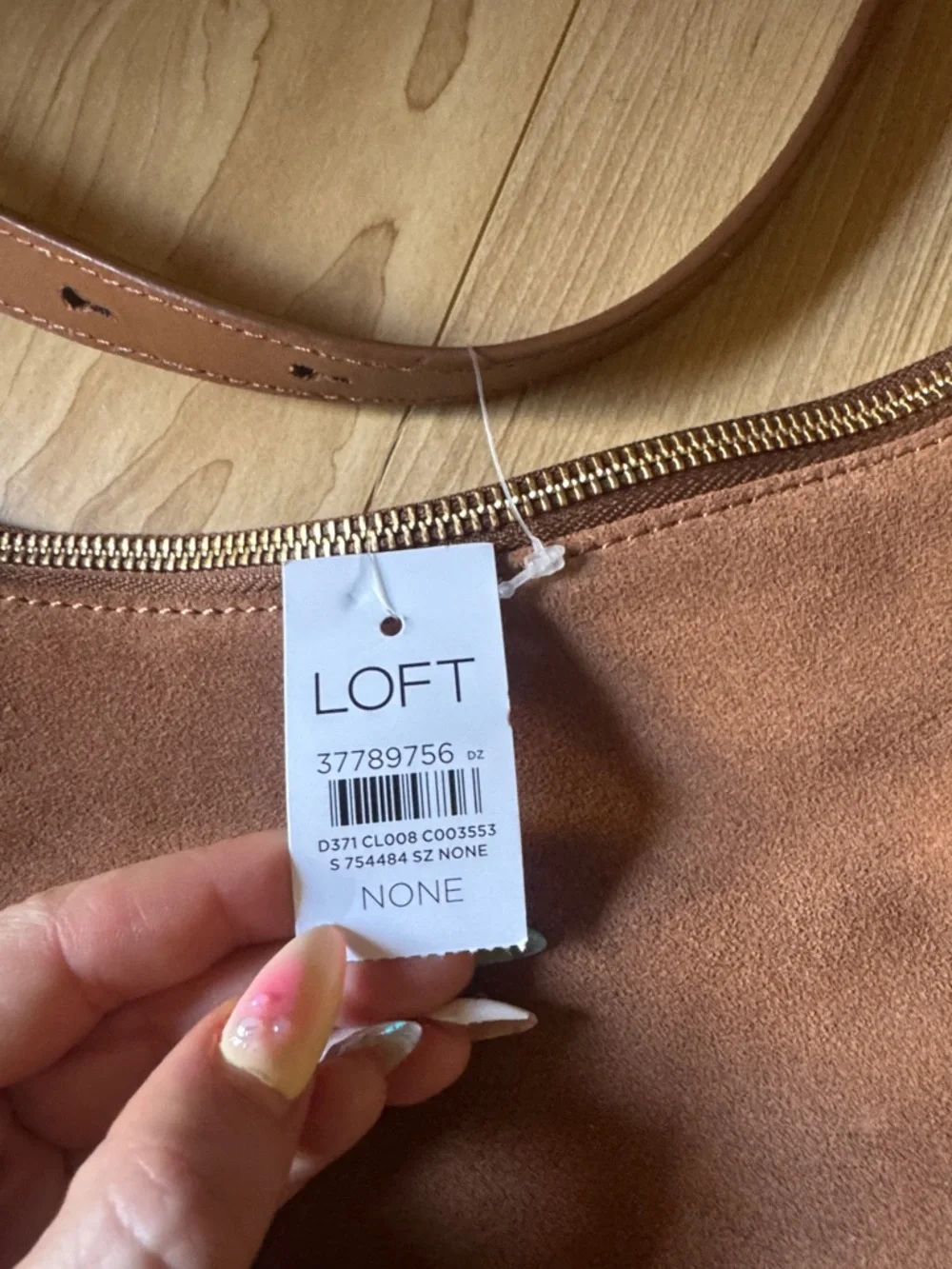 LOFT Suede Crescent Shoulder Bag in Warm Chestnut - Picture 3 of 3